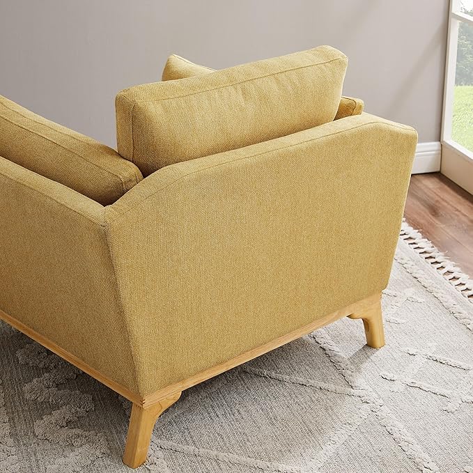 Large-Sized Accent Chair, Thick Cushion Bedroom Reading Chair, Comfortable Living Room Single Sofa, Linen Yellow-Ruum Studio Home
