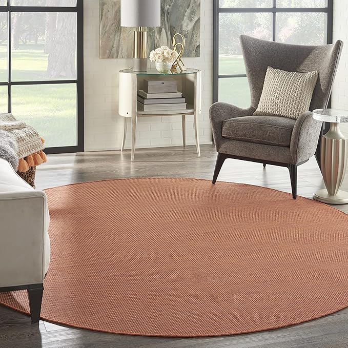 Nourison Positano Indoor/Outdoor Terracotta 8' x Round Area Rug, Easy Cleaning, Non Shedding, Bed Room, Living Room, Dining Room, Backyard, Deck, Patio (8 Round)-Ruum Studio Home