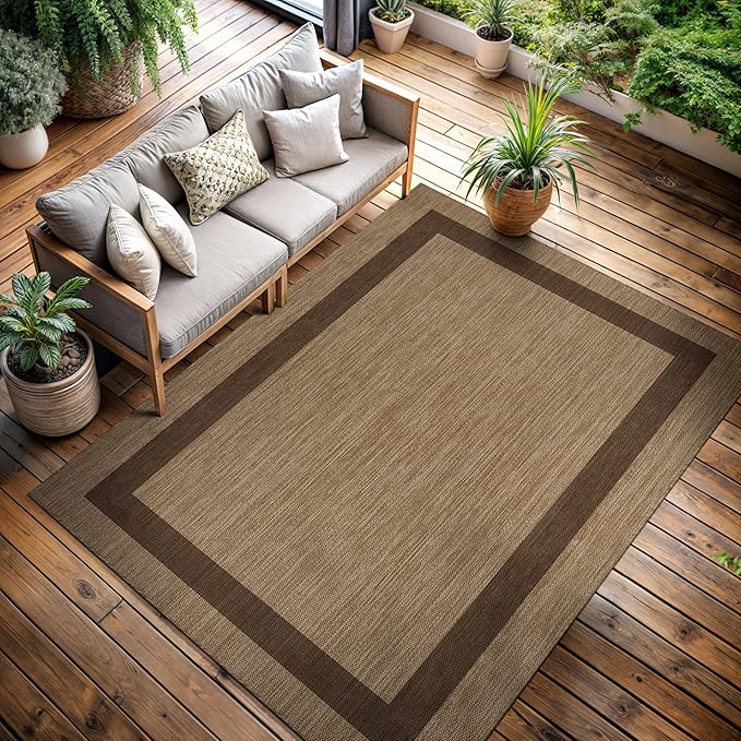 CAMILSON Outdoor Rug 5x7 - Modern Outside Rugs for Patios Porches Waterproof Durable Washable Non-Shedding, Easy-to-Clean Indoor Outdoor Area Carpet (5 x 7, Bordered - Jute)-Ruum Studio Home