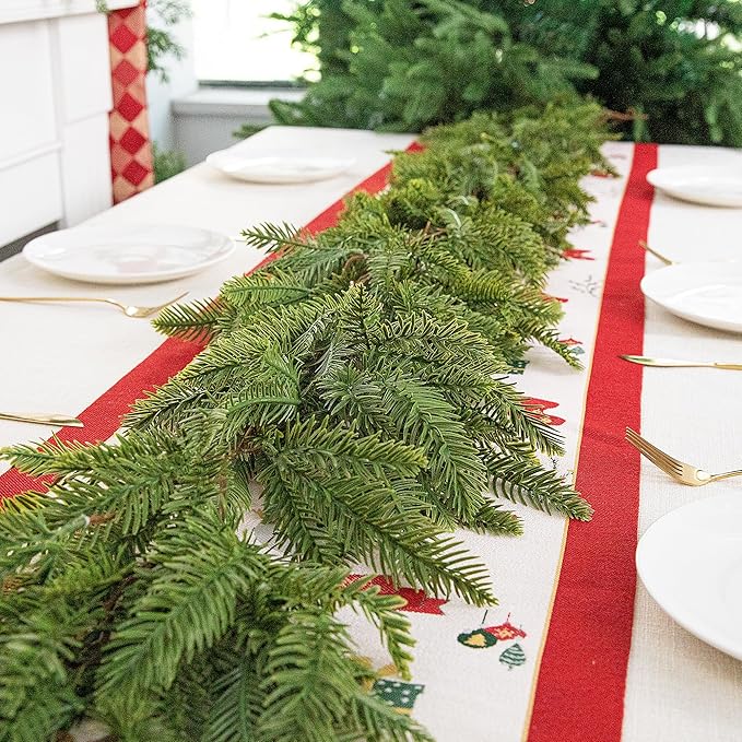 Watayo 2 Pcs Christmas Norfolk Pine Garland, 6 Ft 3 Fork Dense Real Touch Pine Garland Ornament, Realistic Artificial Pines Greenery Garlands for Christmas Holiday Mantle Fireplace Table Home Decor-Ruum Studio Home