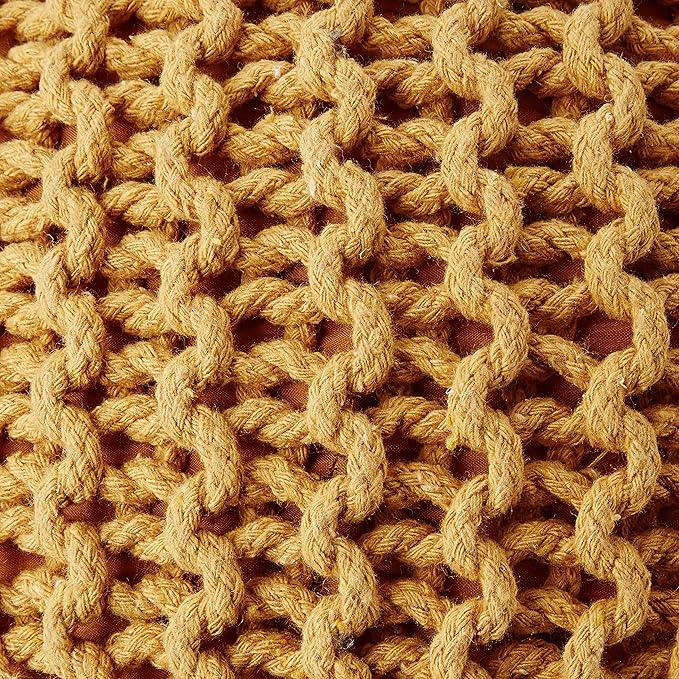 REDEARTH · Round Pouf Ottoman - Hand Knitted Cable Boho Poof Home Décor Pouffe Circular Footrest for Living Room - Bedroom - Lounge - Nursery - 100% Cotton Poufs (19.5"x19.5"x14") - Mustard-Ruum Studio Home