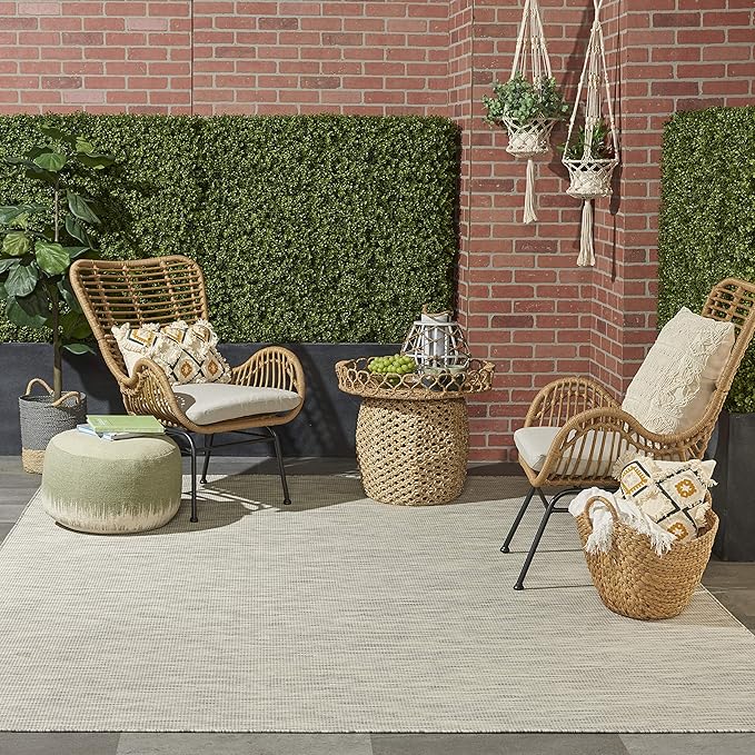 Nourison Positano Indoor/Outdoor Light Grey 6' x Round Area Rug, Easy Cleaning, Non Shedding, Bed Room, Living Room, Dining Room, Backyard, Deck, Patio (6 Round)-Ruum Studio Home