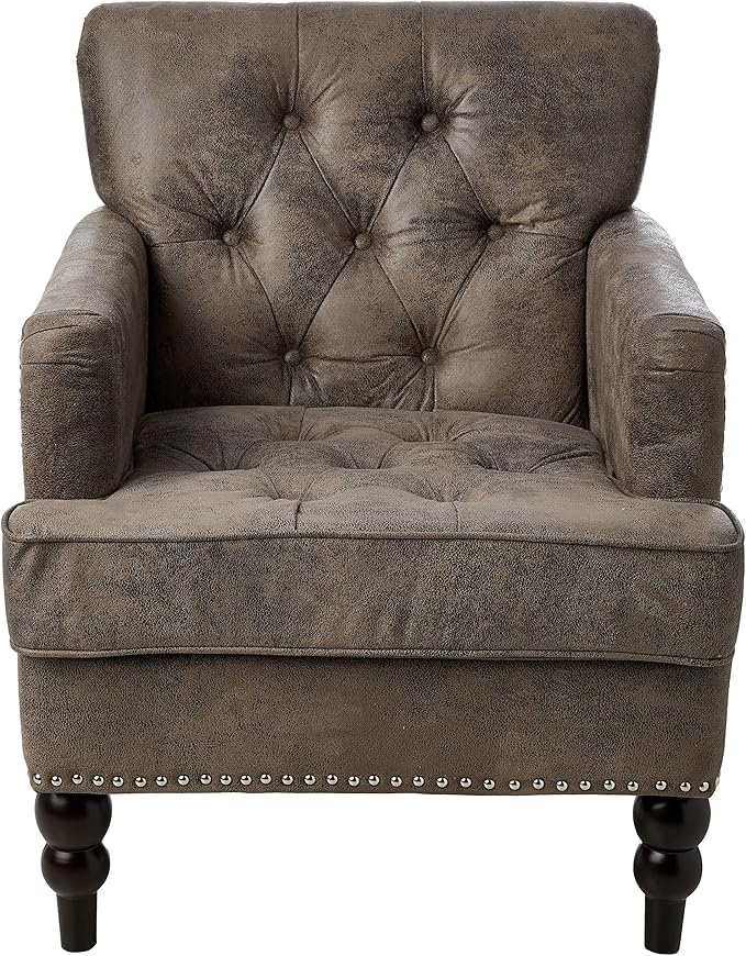 Christopher Knight Home GDFStudio Medford Brown Tufted Club Chair, Fabric Accent Chair with Studded Nailhead Accents-Ruum Studio Home