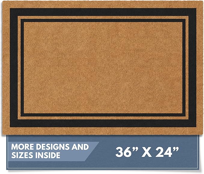 Barnyard Designs Natural Coco Coir Heavy Duty Backing Doormat - Large Cute Non-Slip Front Door Welcome Mat for Outside Entrance or Porch Entry, Brown (24x36, Border)-Ruum Studio Home