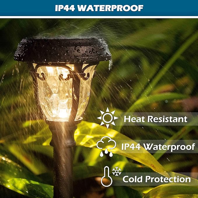 LeiDrail Solar Lights Outdoor Pathway, 6 Pack LED Glass Metal Solar Garden Lights with 2 Modes, Garden Decor for Yard Patio Landscape Walkway-Ruum Studio Home