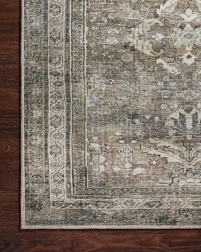 Loloi Layla Collection LAY-13 Antique/Moss 9'-6" x 14' .13" Thick Area Rug, Soft, Durable, Vintage Inspired, Distressed, Low Pile, Non-Shedding, Easy Clean, Printed, Living Room Rug-Ruum Studio Home
