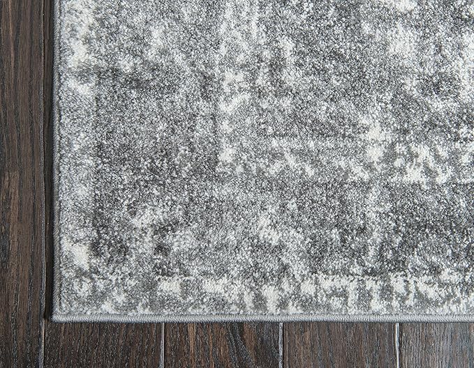 Unique Loom Rosso Collection Vintage, Traditional, Bohemian, Geometric, Distressed, Southwestern Area Rug, 5' 0" x 8' 0", Gray/Ivory-Ruum Studio Home