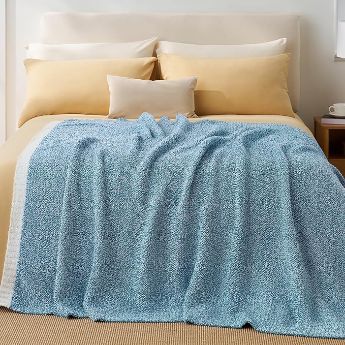 Joiedomi Twin Blanket for Couch Bed Sofa, Blue Knitted Blankets Gifts for Women Mom Girls, Cozy Cute Soft Throw Home Room Decor Aesthetic for Women Mothers Birthday Gifts 60x80 Inches-Ruum Studio Home