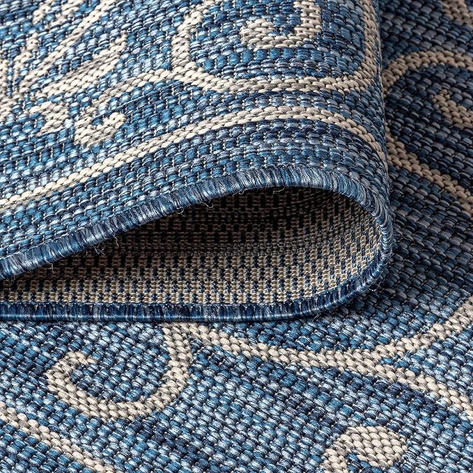 JONATHAN Y Vintage Filigree Indoor Outdoor Square Area Rug 8X8 Navy/Gray, Charleston Textured Weave for Backyard, Patio, Porch, Easy-Cleaning, High Traffic, Pet-Friendly, Non-Shedding (SMB106D-8SQ)-Ruum Studio Home