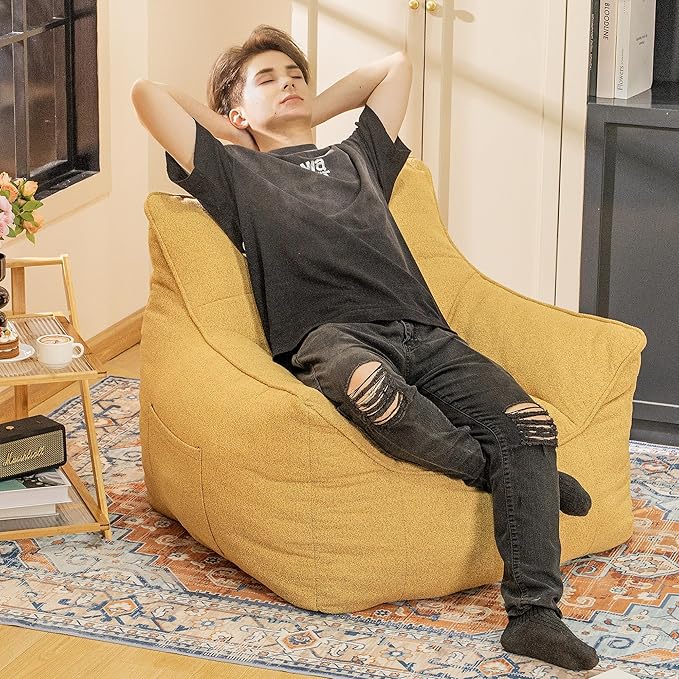 Bean Bag Chair with Filler, Bean Bag Sofa Chair with Tufted Soft Armrests Plush Lazy Sofa Comfy Chair,Large BeanBag Chair for Adults in Livingroom, Bedroom-Ruum Studio Home