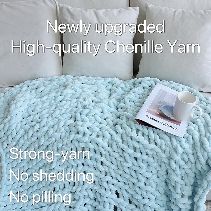 Maetoow Chenille Chunky Knit Blanket Throw （50×60 Inch）, Handmade Warm & Cozy Blanket Couch, Bed, Home Decor, Soft Breathable Fleece Banket, Christmas Thick and Giant Yarn Throws, Baby Blue-Ruum Studio Home