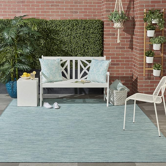 Nourison Positano Indoor/Outdoor Aqua 2'2" x 10' Area Rug, Easy Cleaning, Non Shedding, Bed Room, Living Room, Dining Room, Backyard, Deck, Patio (2x10)-Ruum Studio Home