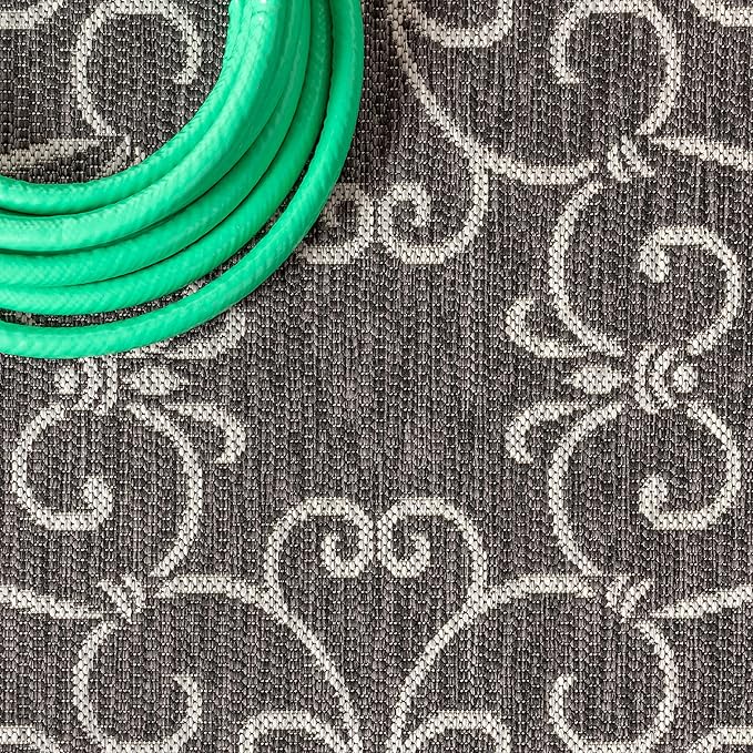 JONATHAN Y Vintage Filigree Indoor Outdoor Runner Rug 2X10 Black/Gray, Charleston Textured Weave for Backyard, Patio, Porch, Easy-Cleaning, High Traffic, Pet-Friendly, Non-Shedding (SMB106G-210)-Ruum Studio Home