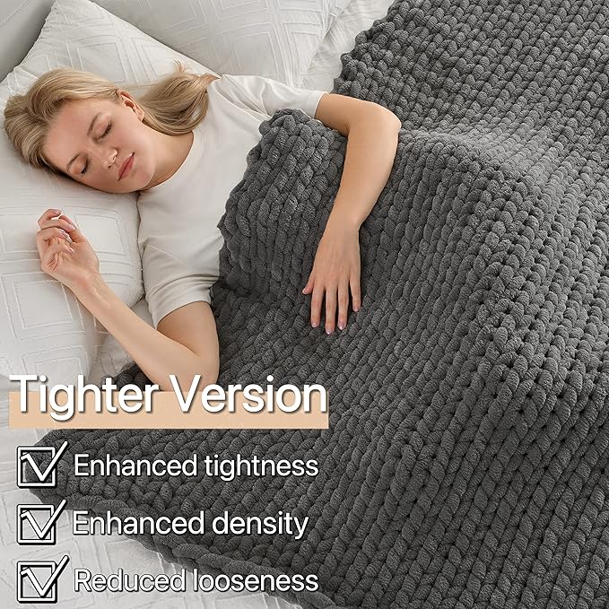 Maetoow Tighter Version Chenille Chunky Knit Blanket Throw （40×50 Inch）, Handmade Warm & Cozy Blanket Couch, Bed, Home Decor, Soft Fleece Banket, Boho Thick Blankets and Giant Yarn Throws，Dark Grey-Ruum Studio Home