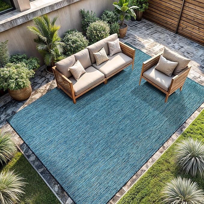 CAMILSON Outdoor Rug 6x9 Modern Area Rugs for Indoor and Outdoor Patios and Porches - Waterproof, Washable, Non-Shedding, Easy-to-Clean Outside Carpet (6 x 9, Solid - Aqua)-Ruum Studio Home