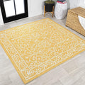 JONATHAN Y Vintage Filigree Indoor Outdoor Square Area Rug 5X5 Yellow/Cream, Charleston Textured Weave for Backyard, Patio, Porch, Easy-Cleaning, High Traffic, Pet-Friendly, Non-Shedding SMB106L-5SQ-Ruum Studio Home