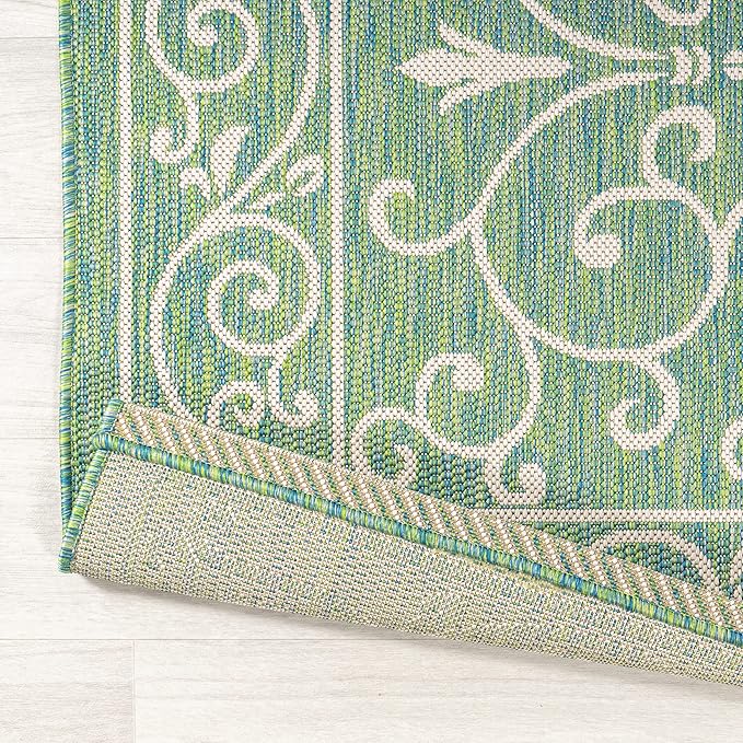 JONATHAN Y Vintage Filigree Indoor Outdoor Area Rug 3X5 Green/Ivory, Charleston Textured Weave for Backyard, Patio, Porch, Easy-Cleaning, High Traffic, Pet-Friendly, Non-Shedding (SMB106K-3)-Ruum Studio Home