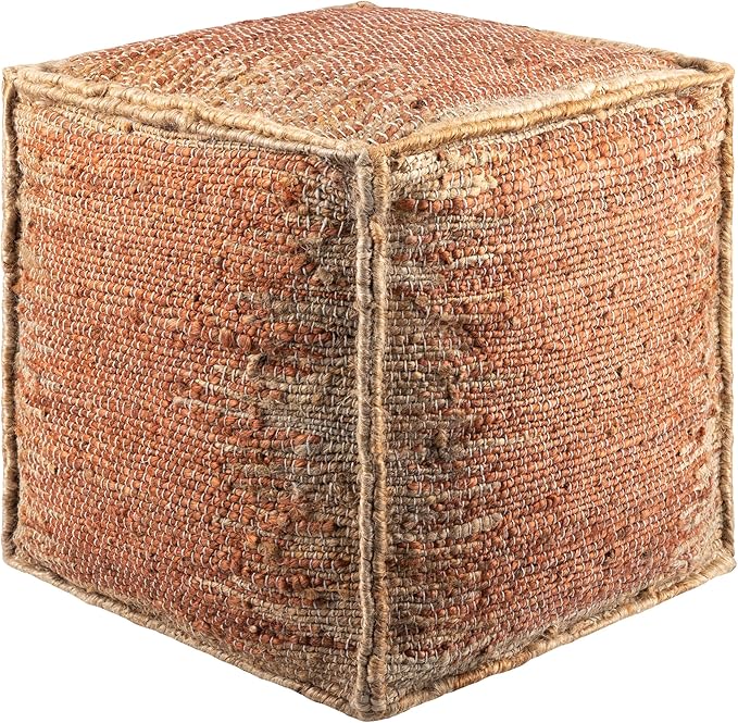 Mark&Day Pouf Ottoman, Lanzenkirchen Natural Fiber Burnt Orange Cube Pouf Foot Rest for Living Room, Bedroom and Boho Home Decor (16"x16"x16")-Ruum Studio Home