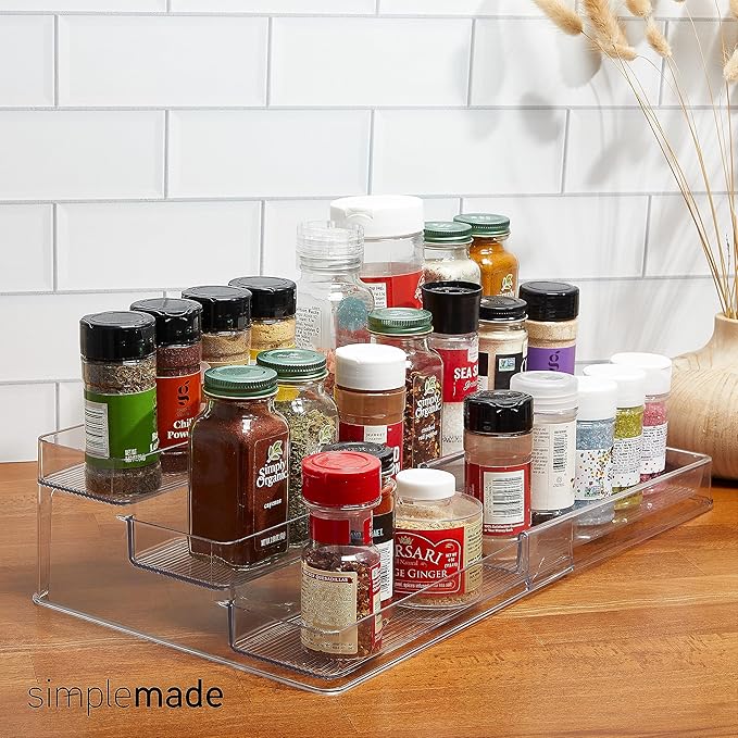 SIMPLEMADE 3-Tier Spice Rack Organizer - Versatile Storage Shelf for Kitchen, Bathroom, Bedroom & Office, Set of 2, Expandable Clear-Ruum Studio Home