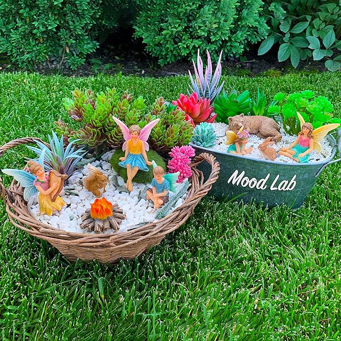 Mood Lab Fairy Garden - Miniature Fairies Figurines Accessories - Camping Kit of 9 pcs - Set for Outdoor or House Decor-Ruum Studio Home