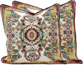 Tache Rococo Elegant Ornate Ivory Colorful Paisley Cotton Linen 18x18 Tapestry Woven Cushion Throw Pillow Cover 2 Pieces-Ruum Studio Home