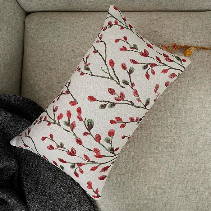 YOUR SMILE Classical Embroidery Jacquard Christmas Red Square Decorative Throw Pillow Case Cushion Cover,12x20 inch-Ruum Studio Home