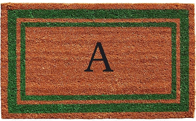 Calloway Mills Green Border 18" x 30" Monogram Doormat, Natural/Green (Letter A)-Ruum Studio Home