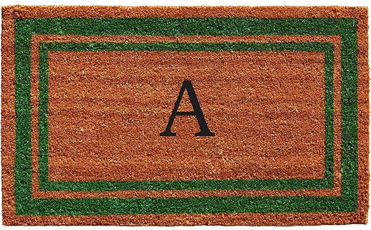 Calloway Mills Green Border 18" x 30" Monogram Doormat, Natural/Green (Letter A)-Ruum Studio Home