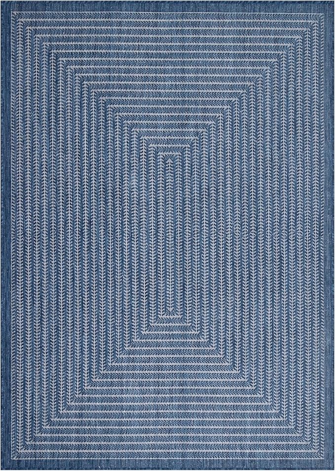 Adiva Rugs Outdoor Indoor Area Rug, Weather Resistant, Easy to Clean, Stain Resistant Floor Mat for Dining Room, Backyard, Deck, Patio (Navy Weiss, 2'6" x 7')-Ruum Studio Home