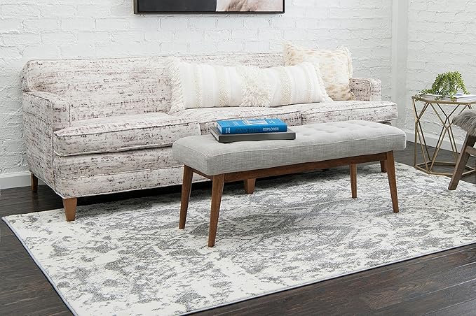 Unique Loom Rosso Collection Vintage, Geometric, Bohemian, Traditional, Distressed, Southwestern Area Rug, Rectangular 8' 0" x 10' 0", Light Gray/Ivory-Ruum Studio Home