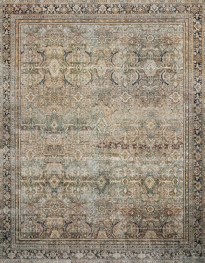 Loloi Layla Collection LAY-03 Olive/Charcoal 2'-3" x 3'-9" .13" Thick Accent Rug, Soft, Durable, Vintage Inspired, Distressed, Low Pile, Non-Shedding, Easy Clean, Printed, Living Room Rug-Ruum Studio Home