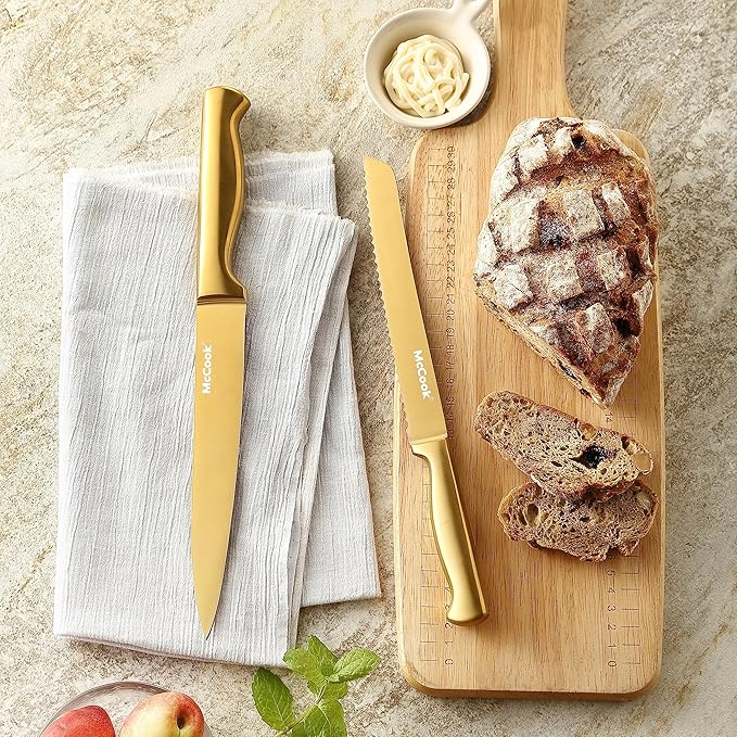 McCook® Knife Sets, Golden Titanium Stainless Steel Kitchen Knife Block Sets with Built-in Sharpener-Ruum Studio Home