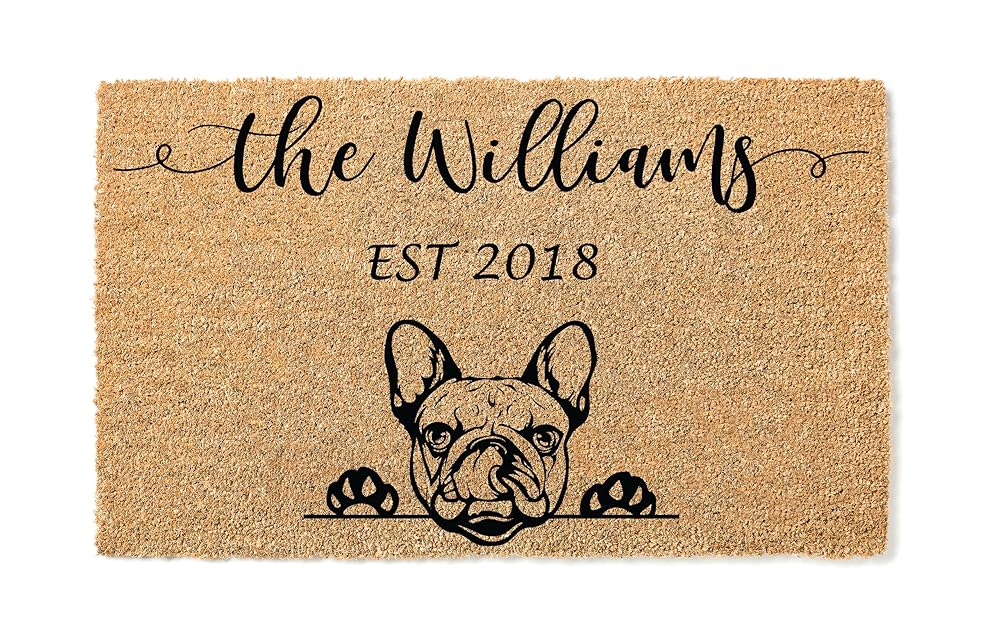 French Bulldog Coconut Coir Personalized Doormat, Frenchie Custom Welcome Mat, Housewarming Gift, Last Name Door Mat, Closing Gift, Dog Lover Entryway Rug 1172-Ruum Studio Home