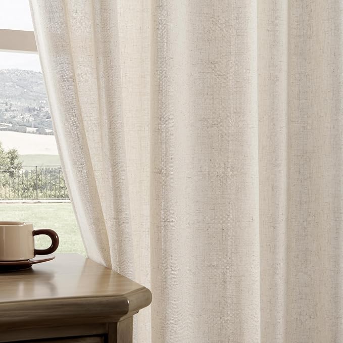 Joydeco Custom Linen Curtains for Living Room, Light Filtreing Curtain 1 Panel Light Filtering Rod Pocket Back Tab (Ecru, Custom Size)-Ruum Studio Home