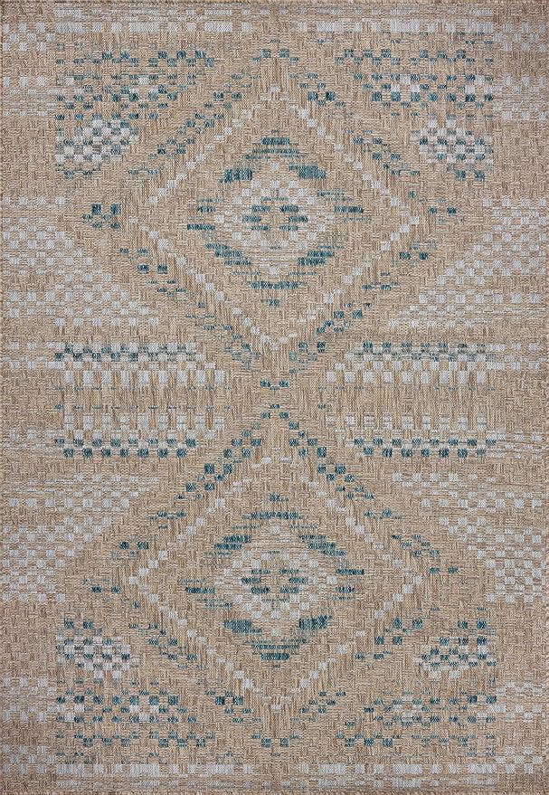 Loloi Amber Lewis Topanga Collection TOP-04 Natural/Aqua 9'-2" x 12'-0" Indoor/Outdoor Area Rug-Ruum Studio Home