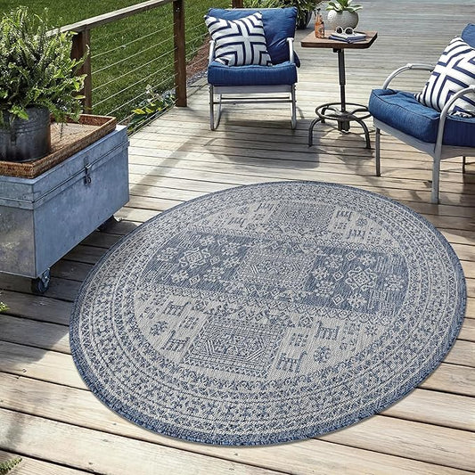 Keen Home Design Terrace Outdoor Round Rug - 5ft Round Washable Indoor/Outdoor Rug for Patio, Kitchen, Balcony, Beach, Garden, Deck and Porch, Size: 5'3" Round-Ruum Studio Home