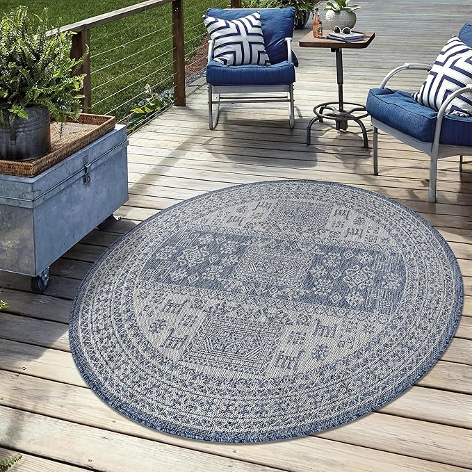 Keen Home Design Terrace Outdoor Round Rug - 8ft Round Washable Indoor/Outdoor Rug for Patio, Kitchen, Balcony, Beach, Garden, Deck and Porch, Size: 7'7" Round-Ruum Studio Home