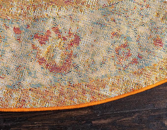 Unique Loom Rosso Collection Vintage, Traditional, Bohemian, Geometric, Distressed, Southwestern Area Rug, 8' 0" x 8' 0", Beige/Orange-Ruum Studio Home