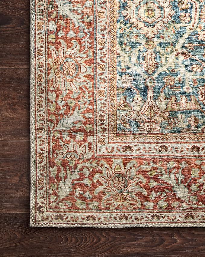 Loloi Layla Collection LAY-04 Ocean/Rust 2'-6" x 12'-0" .13" Thick Runner Rug, Soft, Durable, Vintage Inspired, Distressed, Low Pile, Non-Shedding, Easy Clean, Printed, Living Room Rug-Ruum Studio Home