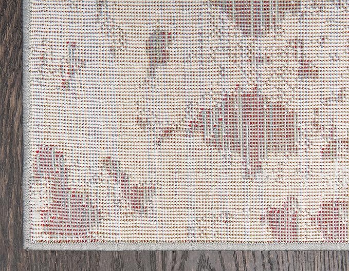 Unique Loom Rosso Collection Vintage, Geometric, Bohemian, Traditional, Distressed, Southwestern Area Rug, Rectangular 5' 0" x 8' 0", Light Gray/Ivory-Ruum Studio Home