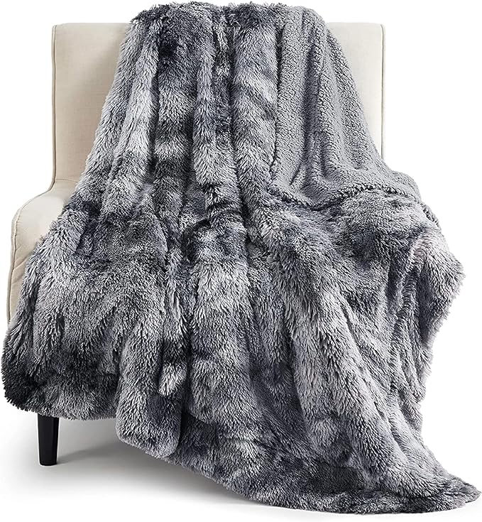 Bedsure GentleSoft Fuzzy Faux Fur Sherpa Fleece Blanket Twin Size, Plush Thick Warm Twin Blanket for Bed, College Dorm Essentials Gifts for Girls Boys, Tie Dye Grey Decor for Winter, 60x80-Ruum Studio Home