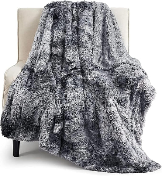 Bedsure GentleSoft Fuzzy Faux Fur Sherpa Fleece Blanket Twin Size, Plush Thick Warm Twin Blanket for Bed, College Dorm Essentials Gifts for Girls Boys, Tie Dye Grey Decor for Winter, 60x80-Ruum Studio Home