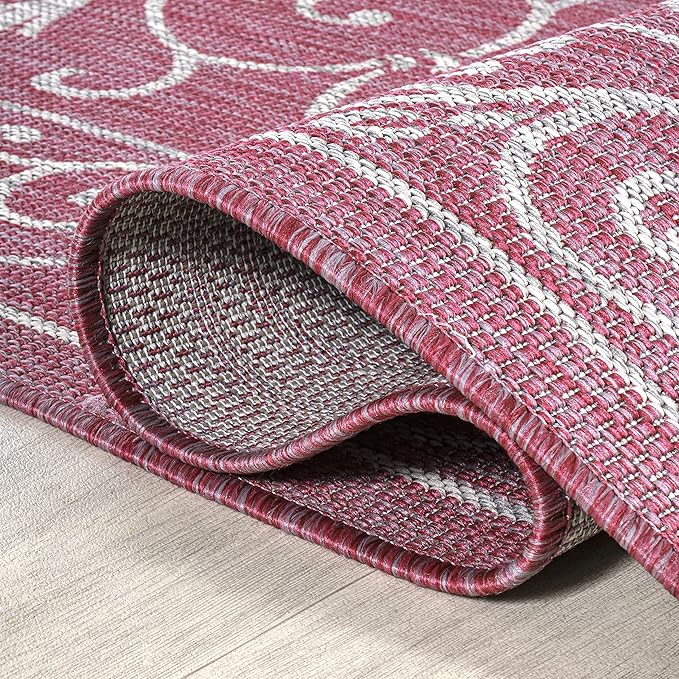 JONATHAN Y Vintage Filigree Indoor Outdoor Area Rug 8X10 Fuchsia/Light Gray, Charleston Textured Weave for Backyard, Patio, Porch, Easy-Cleaning, High Traffic, Pet-Friendly, Non-Shedding (SMB106J-8)-Ruum Studio Home