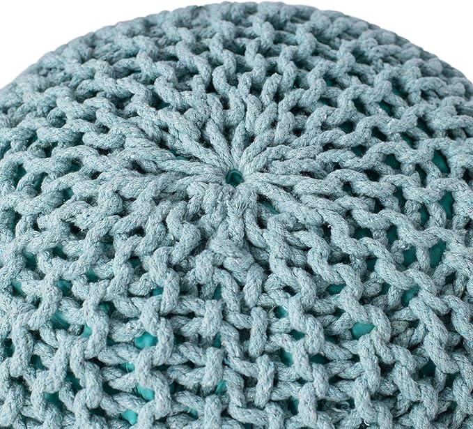 BIRDROCK HOME Round Pouf Ottoman | Cotton Braided Round Foot Stool | Bedroom and Living Room Poof | Sage Green Boho Ottoman | Pouf Foot Rest-Ruum Studio Home