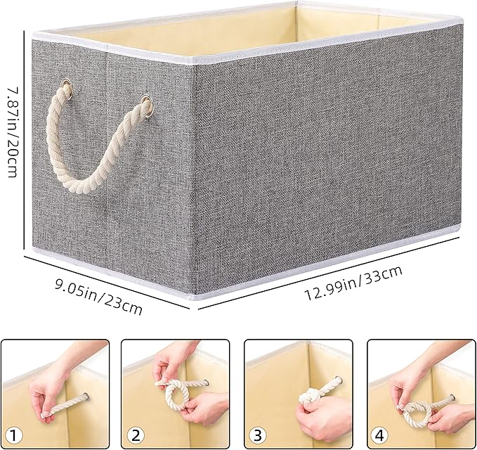 Yawinhe Foldable Storage Basket 5-Pack, Large Fabric Bins with Rope Handle, Used for Organizing Shelves, Closets, Clothes, 12.99''Lx9.05''Wx7.87''H, Grey-Ruum Studio Home