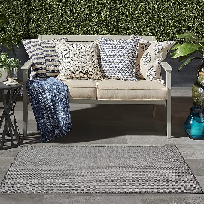 Nourison Positano Indoor/Outdoor Charcoal 3' x 5' Area Rug, Easy Cleaning, Non Shedding, Bed Room, Living Room, Dining Room, Backyard, Deck, Patio (3x5)-Ruum Studio Home