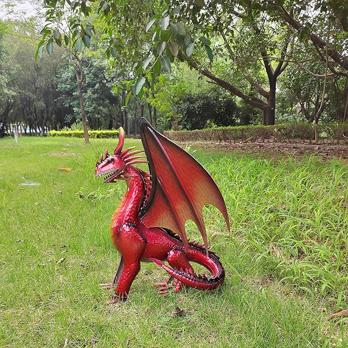 Decorative Red Dragon Figurine, Crackle The Dragon Statue, Patio Garden Porch Courtyard Decor-Ruum Studio Home