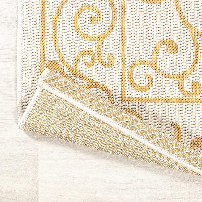 JONATHAN Y Vintage Filigree Indoor Outdoor Area Rug 3X5 Cream/Yellow, Charleston Textured Weave for Backyard, Patio, Porch, Easy-Cleaning, High Traffic, Pet-Friendly, Non-Shedding (SMB106M-3)-Ruum Studio Home