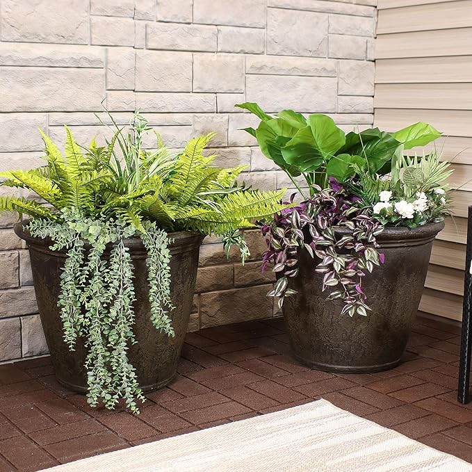 Sunnydaze 24-Inch Anjelica Large Plastic Pot for Plants - Outdoor Polyresin Round Planter with Drillable Drainage Holes - Sable - 4pk-Ruum Studio Home
