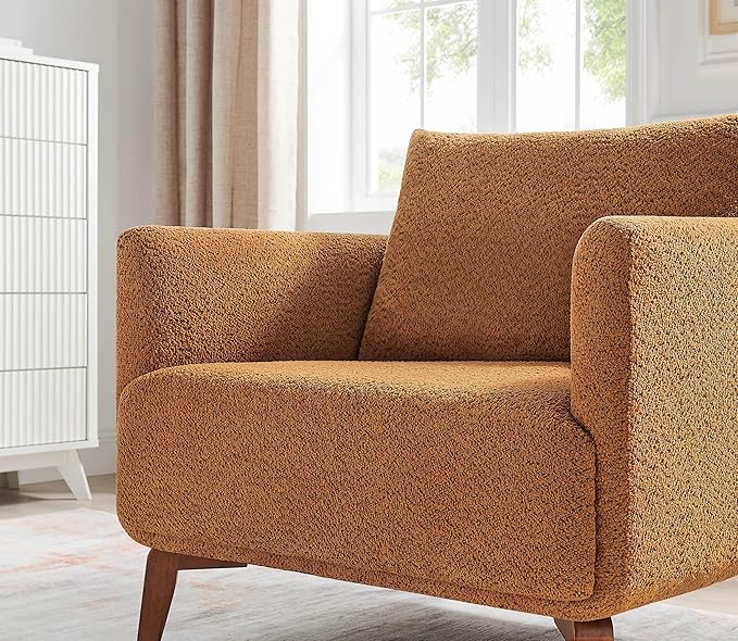 Oversized Accent Chair Modern Boucle Armchair for Living Room- 37" Wide Accent Chair with Solid Wood Legs, Curry Upholstered Lounge Chair for Bedroom & Office, Cozy Reading Chair (Easy Assembly)-Ruum Studio Home